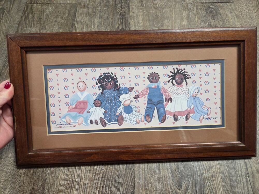 Bonnie Butler 1986 Double Matted Frame African American Rag Doll Picture Decor